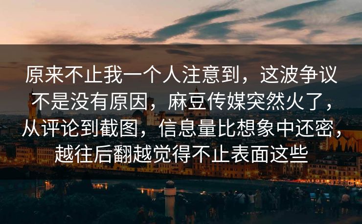 原来不止我一个人注意到，这波争议不是没有原因，麻豆传媒突然火了，从评论到截图，信息量比想象中还密，越往后翻越觉得不止表面这些  第1张