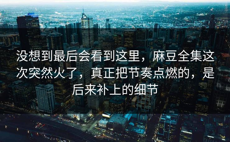 没想到最后会看到这里，麻豆全集这次突然火了，真正把节奏点燃的，是后来补上的细节